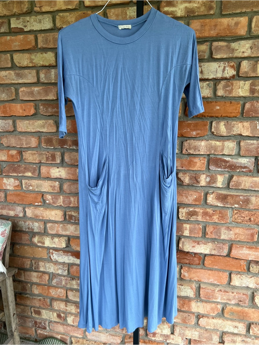 Blue Short-Sleeve Pocket Midi Dress